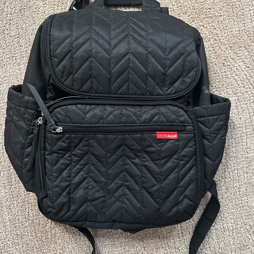 Skip Hop Black Quilted Backpack with Chevron Pattern